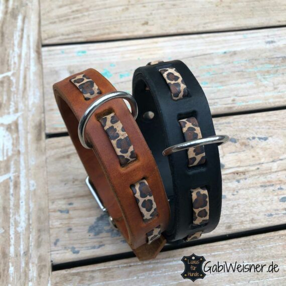 Hundehalsband Leopard Leder 3 cm breit