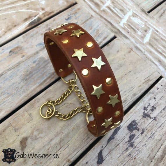 Hundehalsband mit Sternen, Leder 4 cm extra breit.