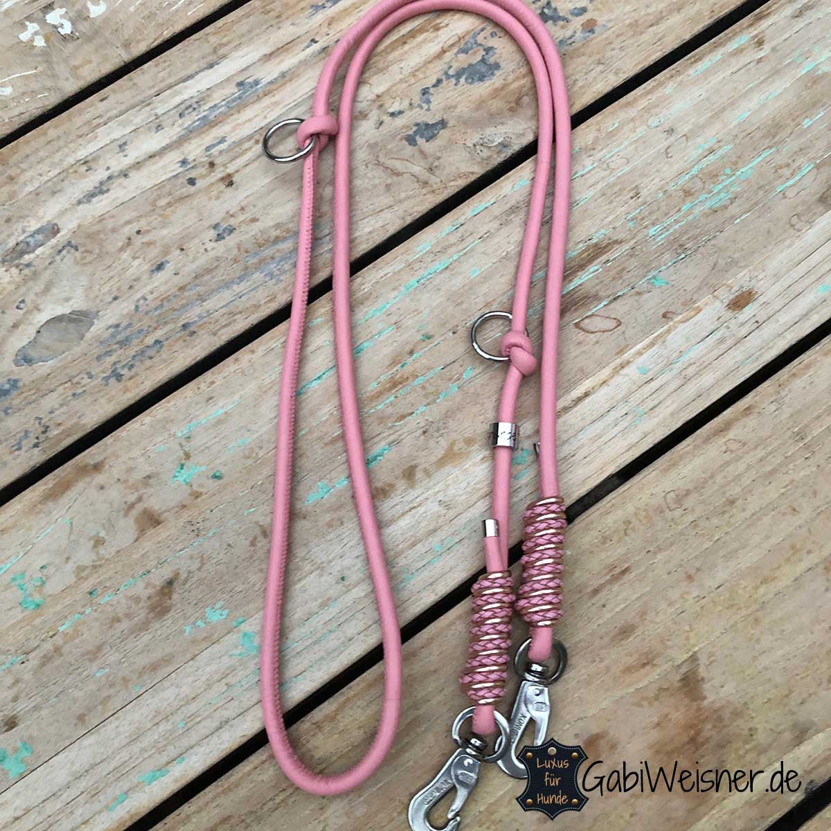 Leichte Hundeleine aus Leder in Rosa, für kleine Hunde, Leder 6 mm rund