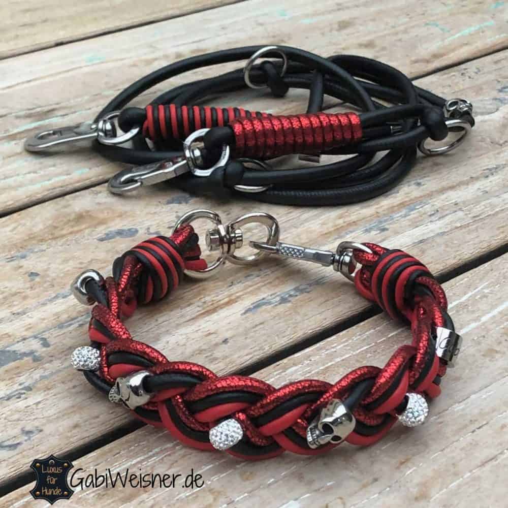 Hundehalsband-Set Aus Leder Mit Strass – Inkl. Leine, Für Pitbull, Bulldogge, Dobermann (Größe M, Schwarz)