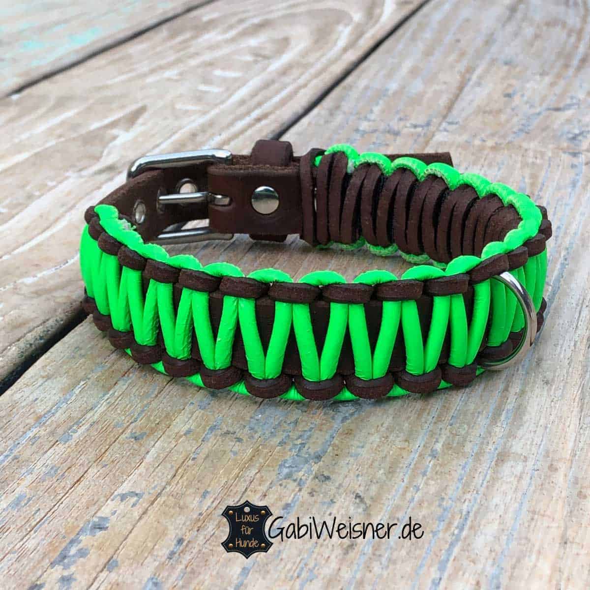 Hundehalsband in Neonfarben aus Leder 3 cm breit, kleine Hunde.