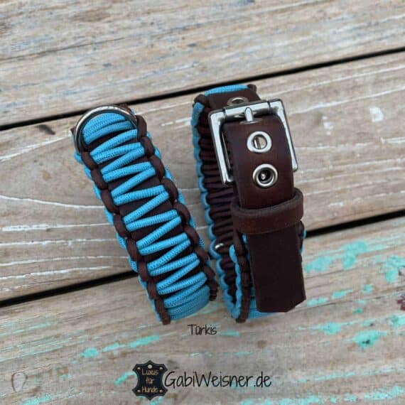 Hundehalsband Echsenlederprägung. Ledermix 3,5 cm breit, Türkis