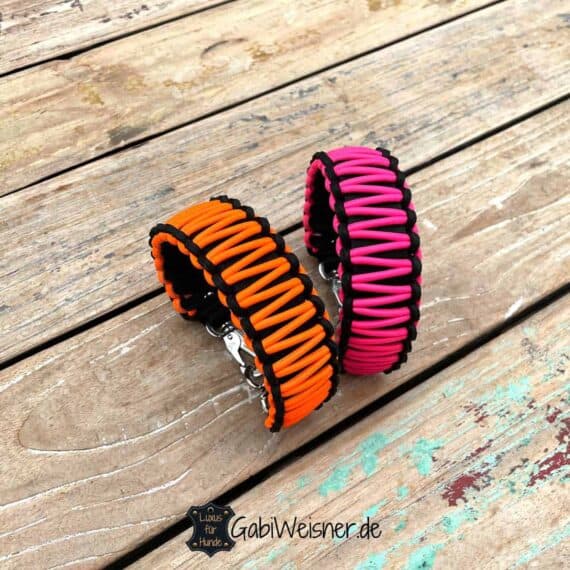 Hundehalsband in Neonfarben, Leder 4 cm breit, Neon Pink Orange, Sprenger Haken