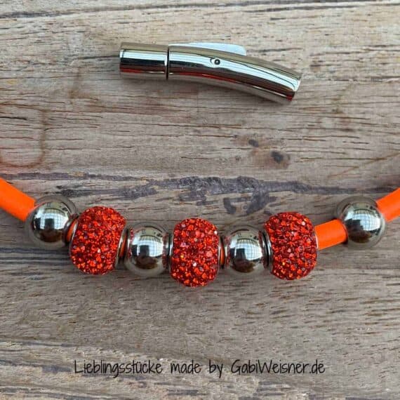 Damen Lederkette Neon-Nappaleder in Orange