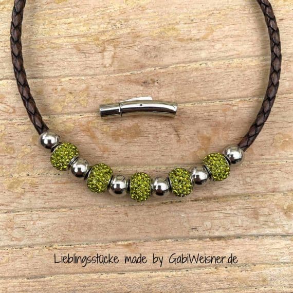 Damen Lederkette mit Strass