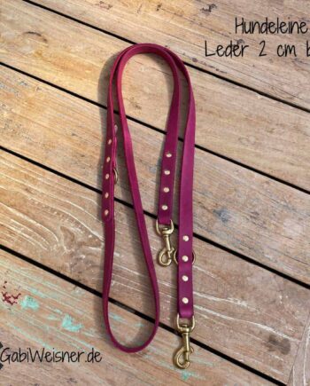 Pinke Hundeleine, Leder 2 cm breit, 2 m lang, Messing-Karabiner
