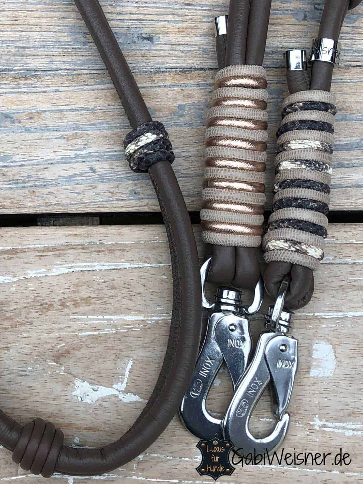 Exklusive Hundeleine aus Leder im Doppelstrang, für große Hunde