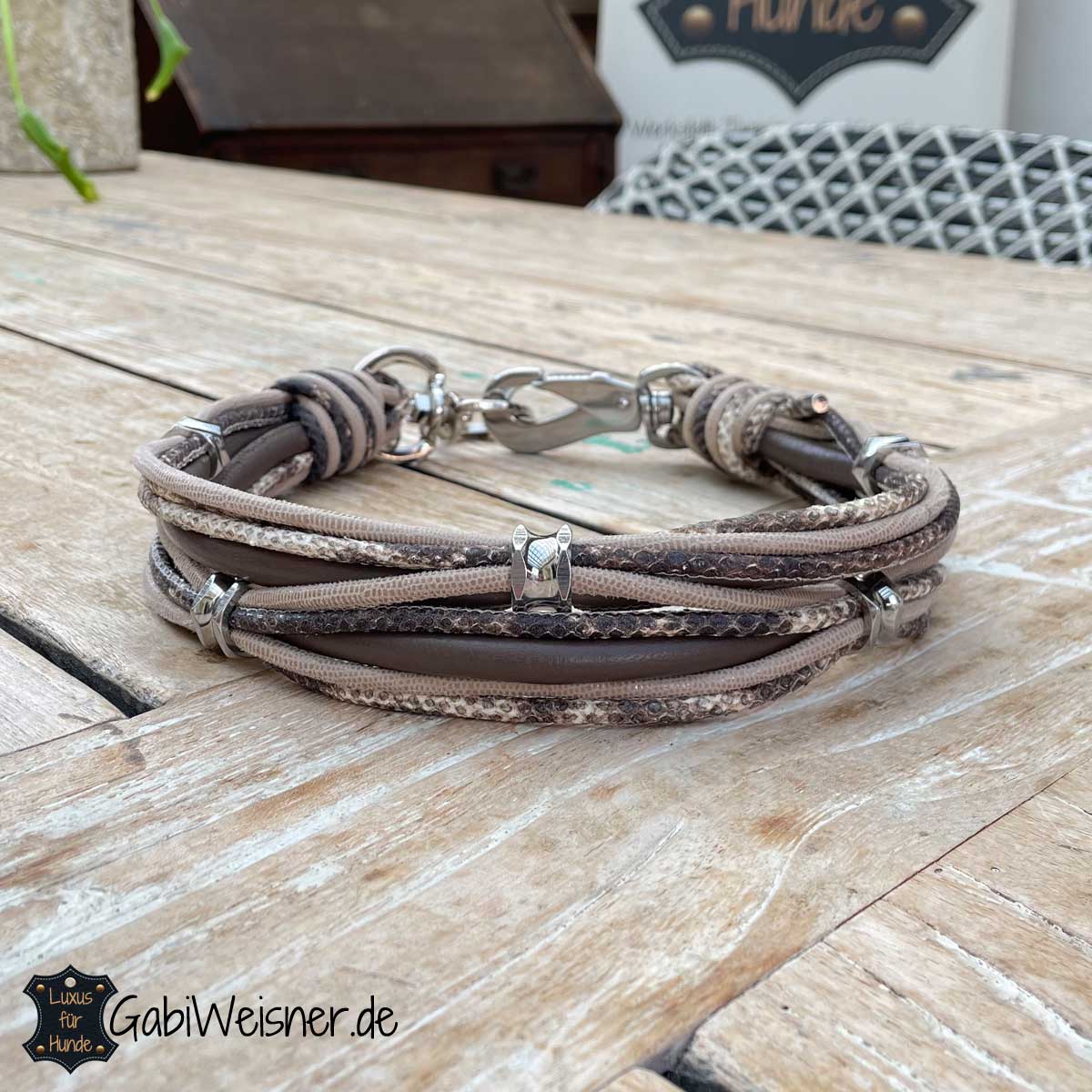 Hundehalsband aus Leder in Taupe, Luxus für große Hunde