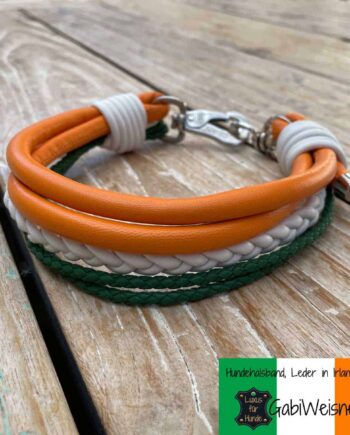 Hundehalsband Irland Farben, Lederbänder in Grün Weiß Orange