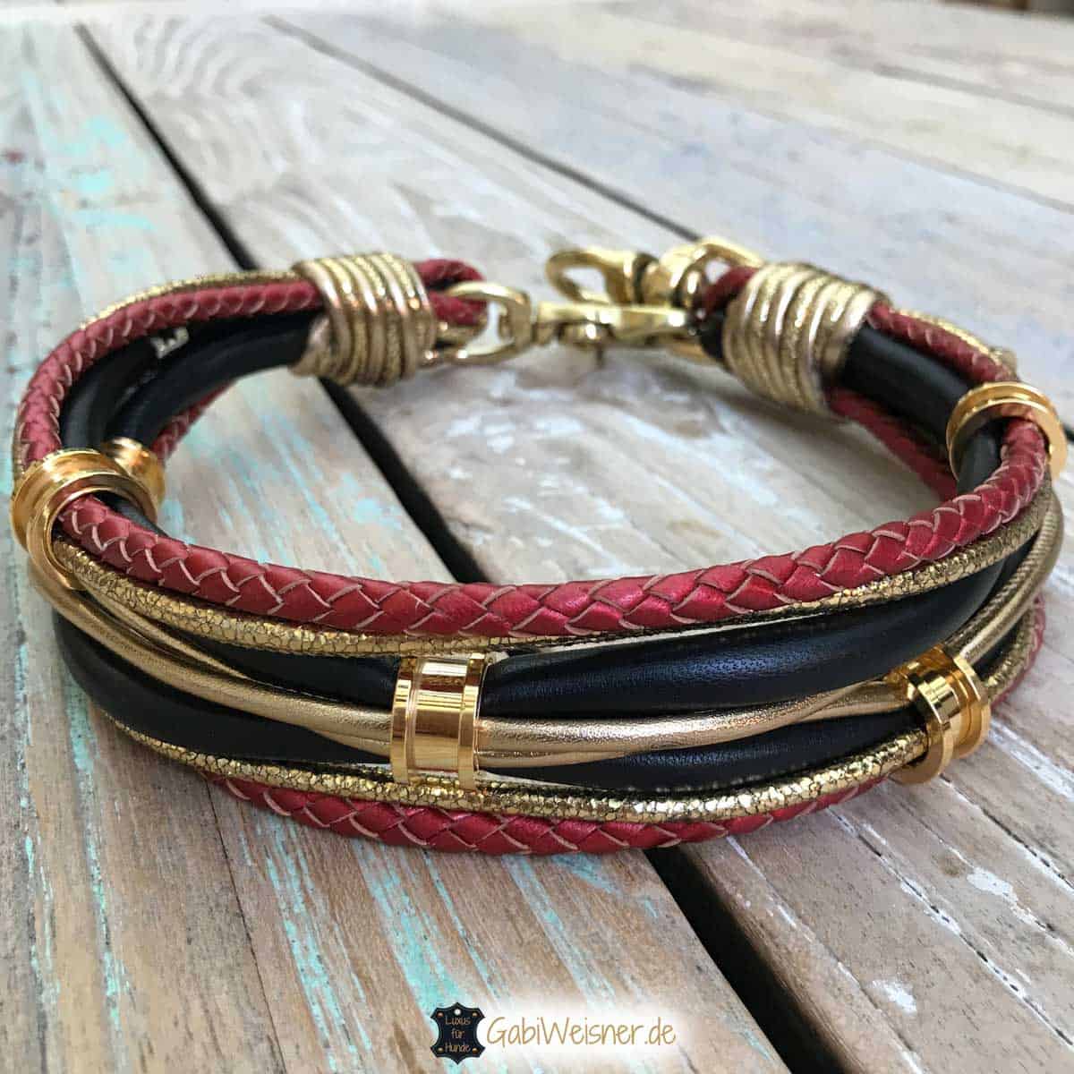 Hundehalsband Schwarz Rot Gold, Deutschlandfarben im Edel-Look.