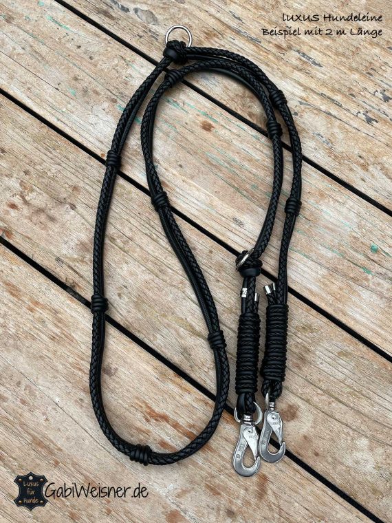 Luxus Hundeleine aus Leder in Schwarz 2 m lang.