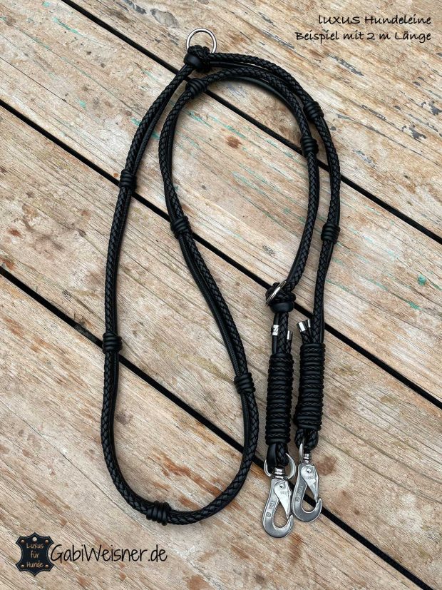 Luxus Hundeleine aus Leder in Schwarz 2 m lang.