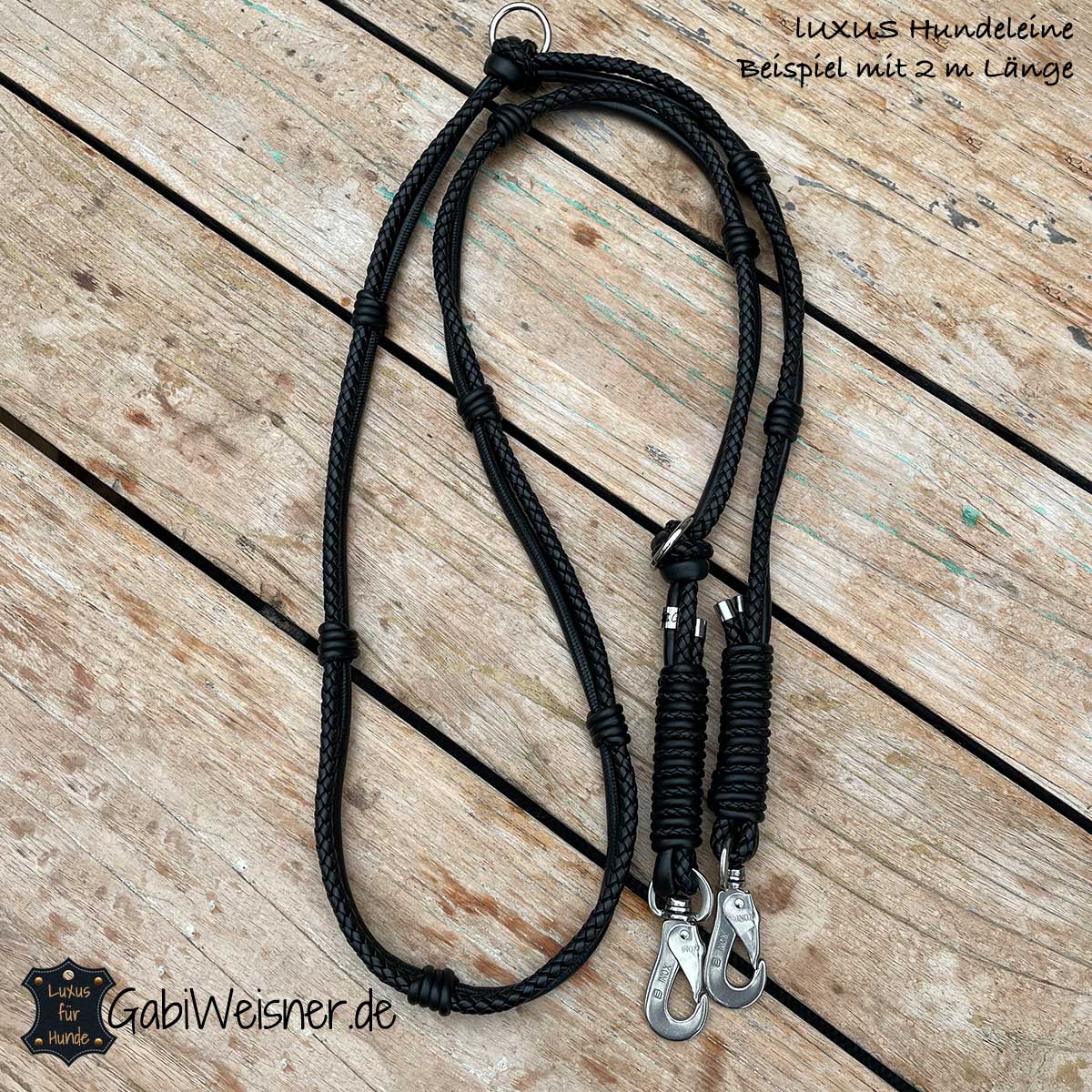Luxus Hundeleine aus Leder in Schwarz 2 m lang.