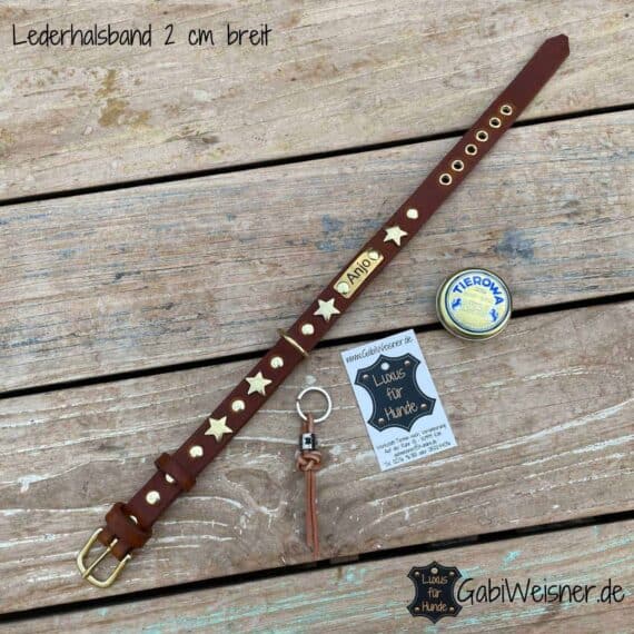 Hundehalsband mit Namen und Sterne.