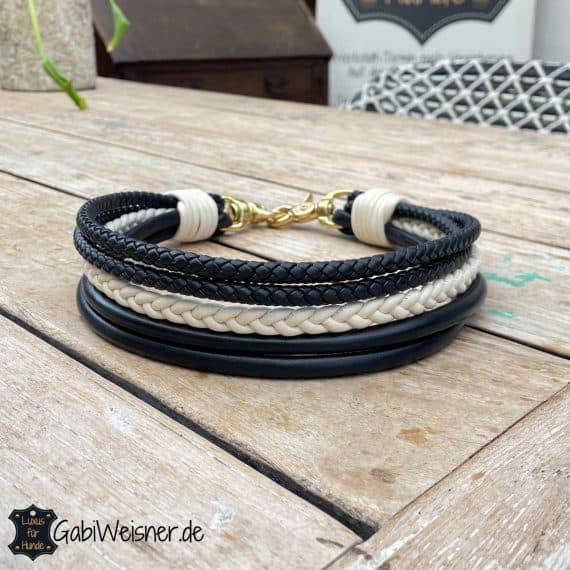 Luxus Hundehalsband im Leder Mix 45 mm breit gearbeitet.