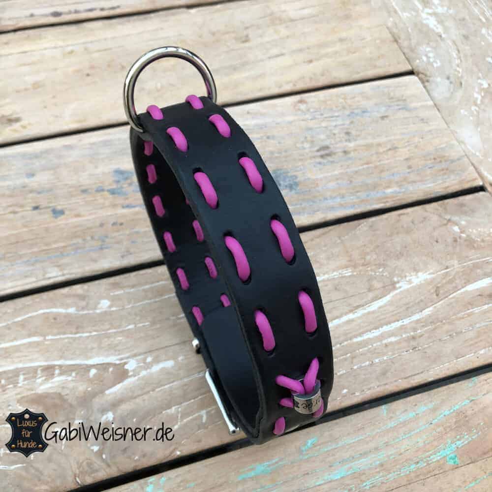 Hundehalsband Mit Nieten & Leine Set – 3 Cm Breit, PU-Leder, Für Mittelgroße & Große Hunde Wie Pitbull, Husky, Größe L, Hot Pink