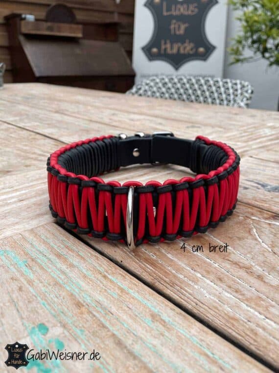 Hundehalsband verstellbar, Leder 4 cm breit. Individuell dekoriert mit unserem Knotenmuster im Leder Mix aus Nappaleder in jeder Farbe