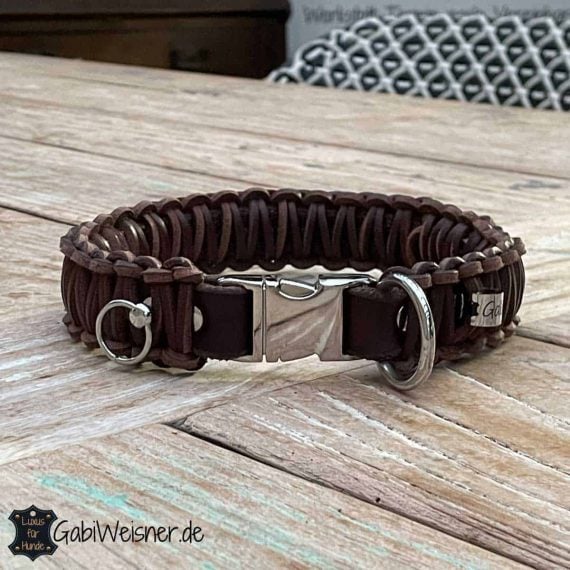 Hundehalsband mit Klickverschluss, Leder 3 cm breit, 40 cm HU, Sofort lieferbar