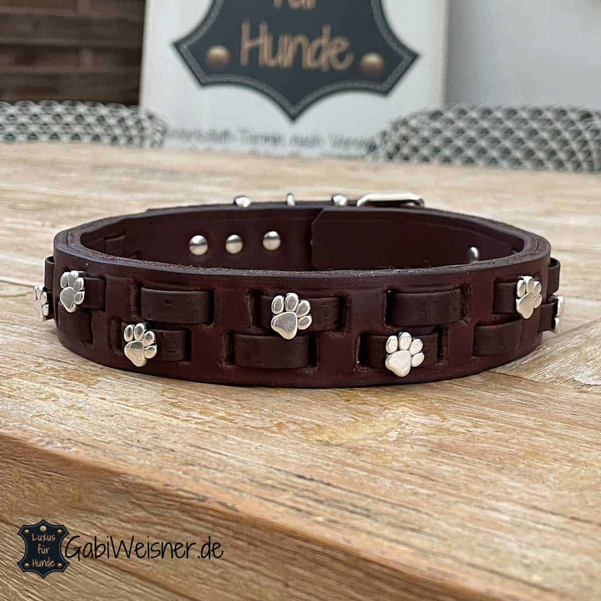 Hundehalsband mit Pfote Leder 35 mm breit