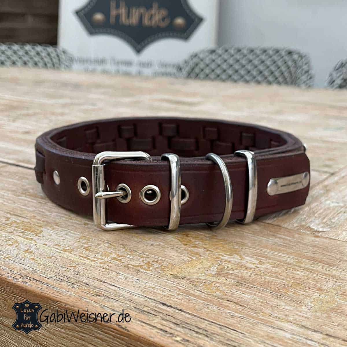 Hundehalsband mit Pfoten, Leder 35 mm breit, Braun