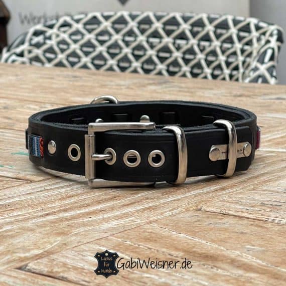 Hundehalsband aus Leder in Schwarz, 3 cm breit, DEKO Farbenmix