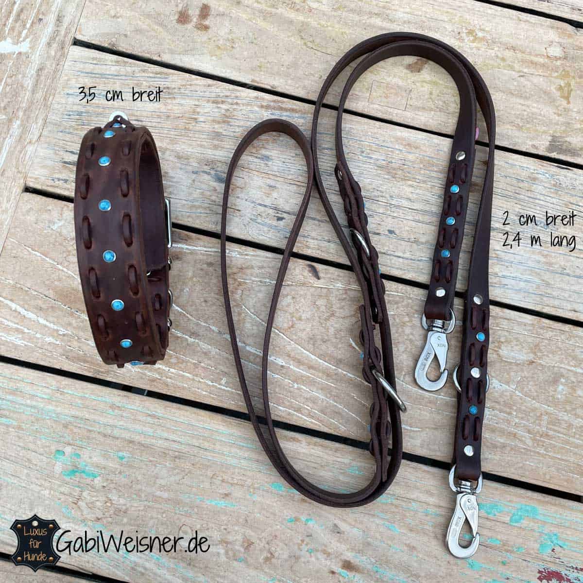 Hundehalsband und Leine aus Leder, im SET