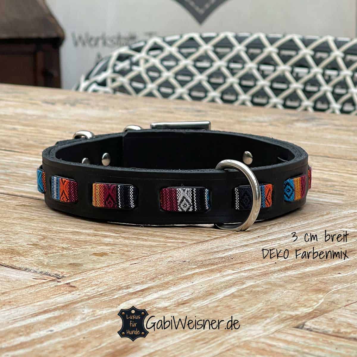 Hundehalsband verstellbar Leder Schwarz 3 cm breit DEKO Farbenmix