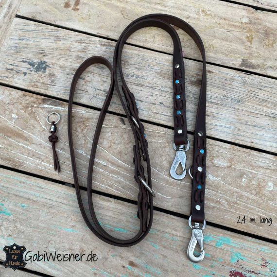 Hundeleine aus Leder, 2 cm breit, mit Edelstahl oder Messing Karabiner