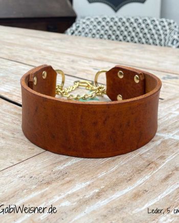 Hundehalsband Leder 5 cm breit Zugstoppkette Messing