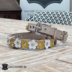 BRONZEDOG Lederhalsband Mit QR-Tag – Verstellbar Für Kleine Hunde & Katzen, Lila Mit Goldener Schnalle