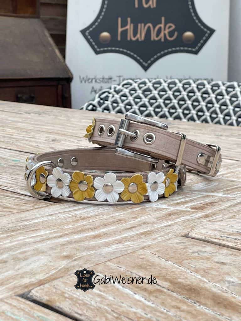 Weaver Pet Hundehalsband Aus Leder – Blumenmuster & Antikes Finish