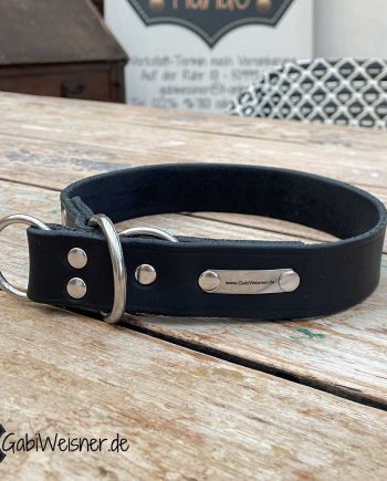 Hundehalsband mit Zugstopp, Leder 3 cm breit und in Schwarz.