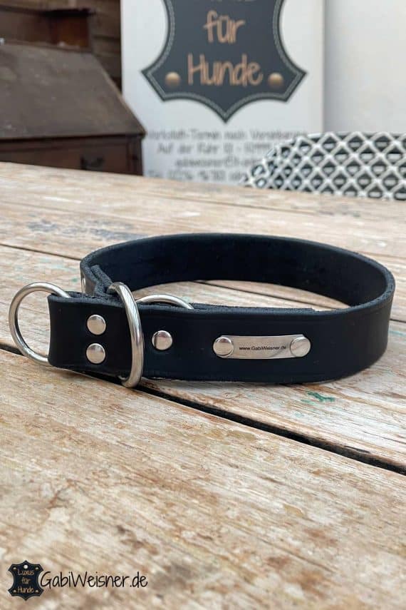 Hundehalsband mit Zugstopp, Leder 3 cm breit und in Schwarz.