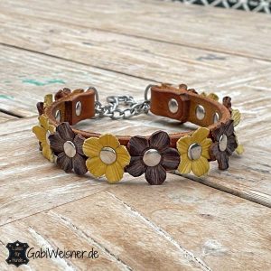 HUI JIN Hundehalsband & Leine Mit Blume – Für Kleine Hunde, Blau, PU-Leder