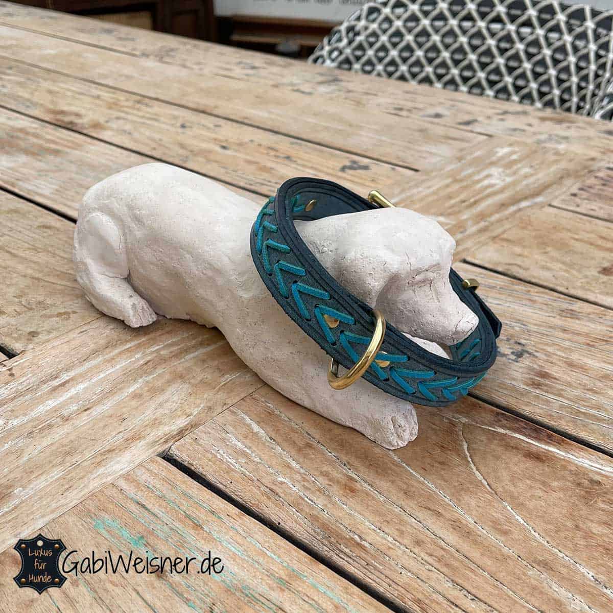 Hundehalsband aus Leder in Jeans Blau und Türkis