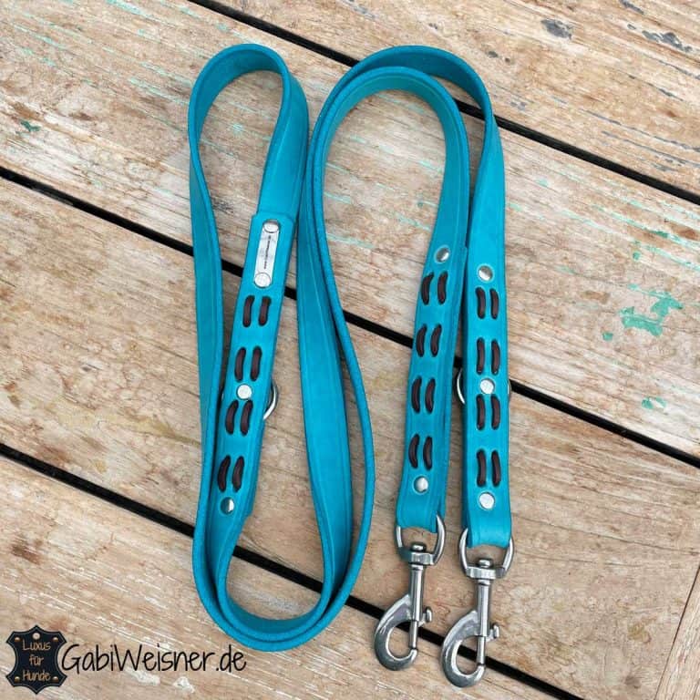 Hundehalsband aus Leder in Türkis und in verschiedenen Breiten