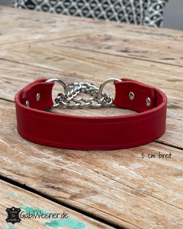 Zugstopp Halsband aus Leder 3 cm breit in Sonderfarbe Rot
