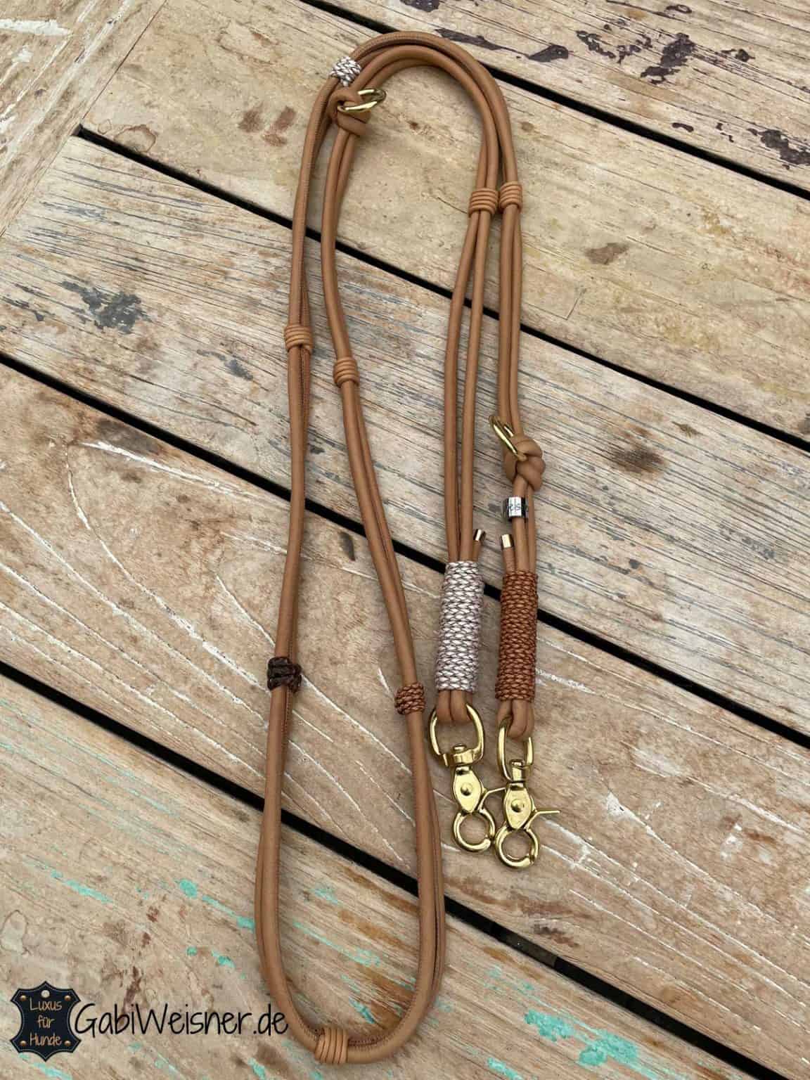 Luxus Hundeleine für kleine Hunde, Leder Mandel Braun Perlmutt