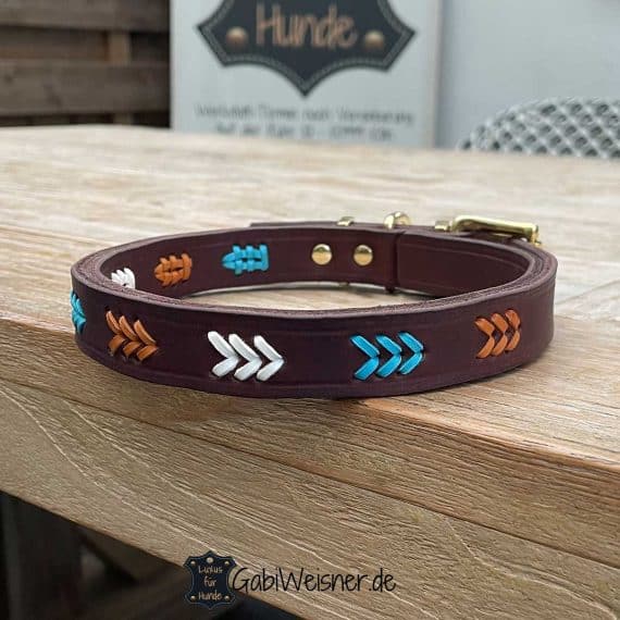 Indianer Hundehalsband aus Leder 25 mm breit
