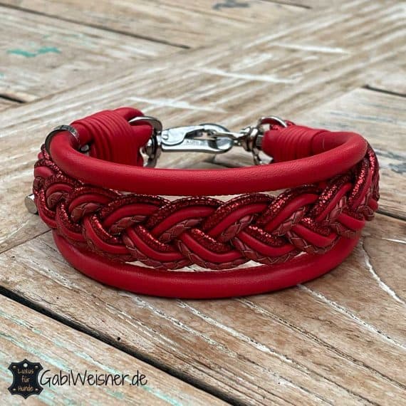 Luxus Windhundhalsband aus Leder in Rot, 5 cm breit, für kleine Hunde