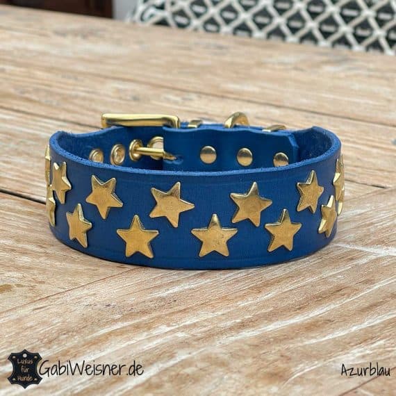 Windhundhalsband aus Leder mit Sternen, viele Farben, 4 cm breit