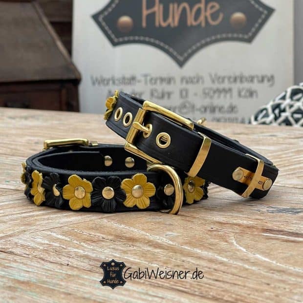 Robustes Leder-Hundehalsband In Schwarz – Mit Kegelnieten, 70 Cm Länge, 50 Mm Breite, Für Große Rassen