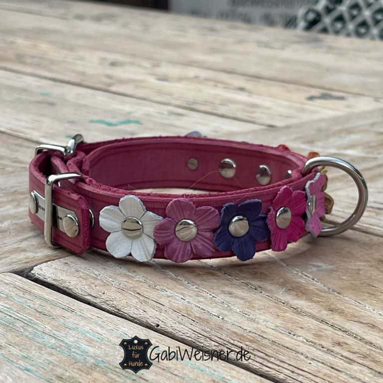 Mini Hundehalsband Mit Blumen – Rosa, Größe L (38–46 Cm), Weiches PU-Material, Verstellbar