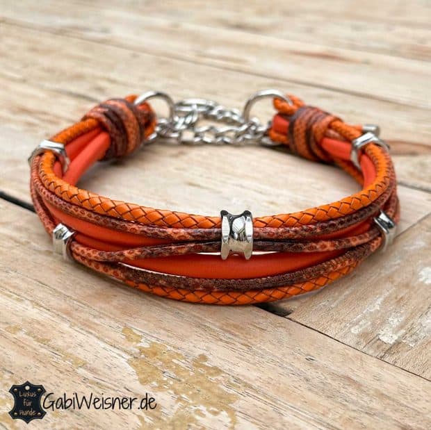 Hundehalsband aus Leder in Orange