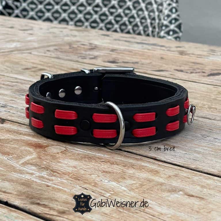 Hundehalsband Aus Echtleder – Gepolstert, 27,9-33 Cm Halsumfang, 1,27 Cm Breit, Rosa/schwarz, Vernickelte Beschläge