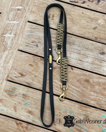 Hundeleine mit Gold-Glitzer-Knotenmuster dekoriert, Leder 15 mm breit.