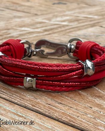 Luxus Hundehalsband aus Leder in Rot, für kleine Hunde.