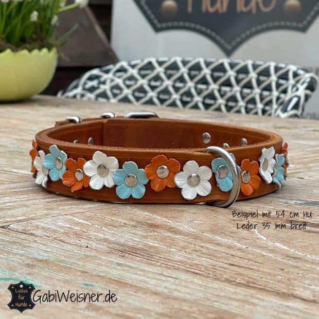 Hundehalsband mit Blumen aus Leder