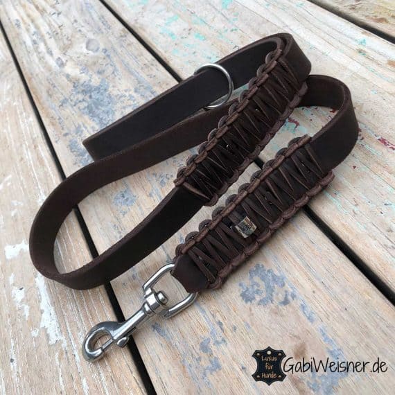 Hundeleine mit Handschlaufe, Leder 25 mm breit