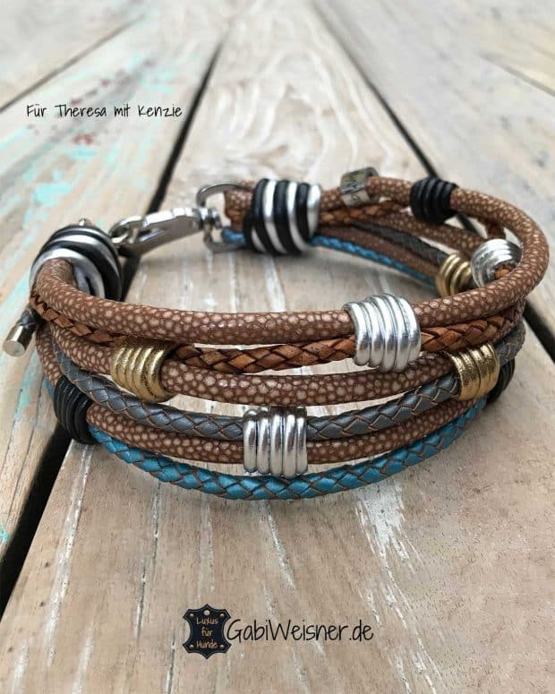 Luxus Hundehalsband 4 cm breit aus Leder im Mix, verstellbar, mittelgroße Hunde.